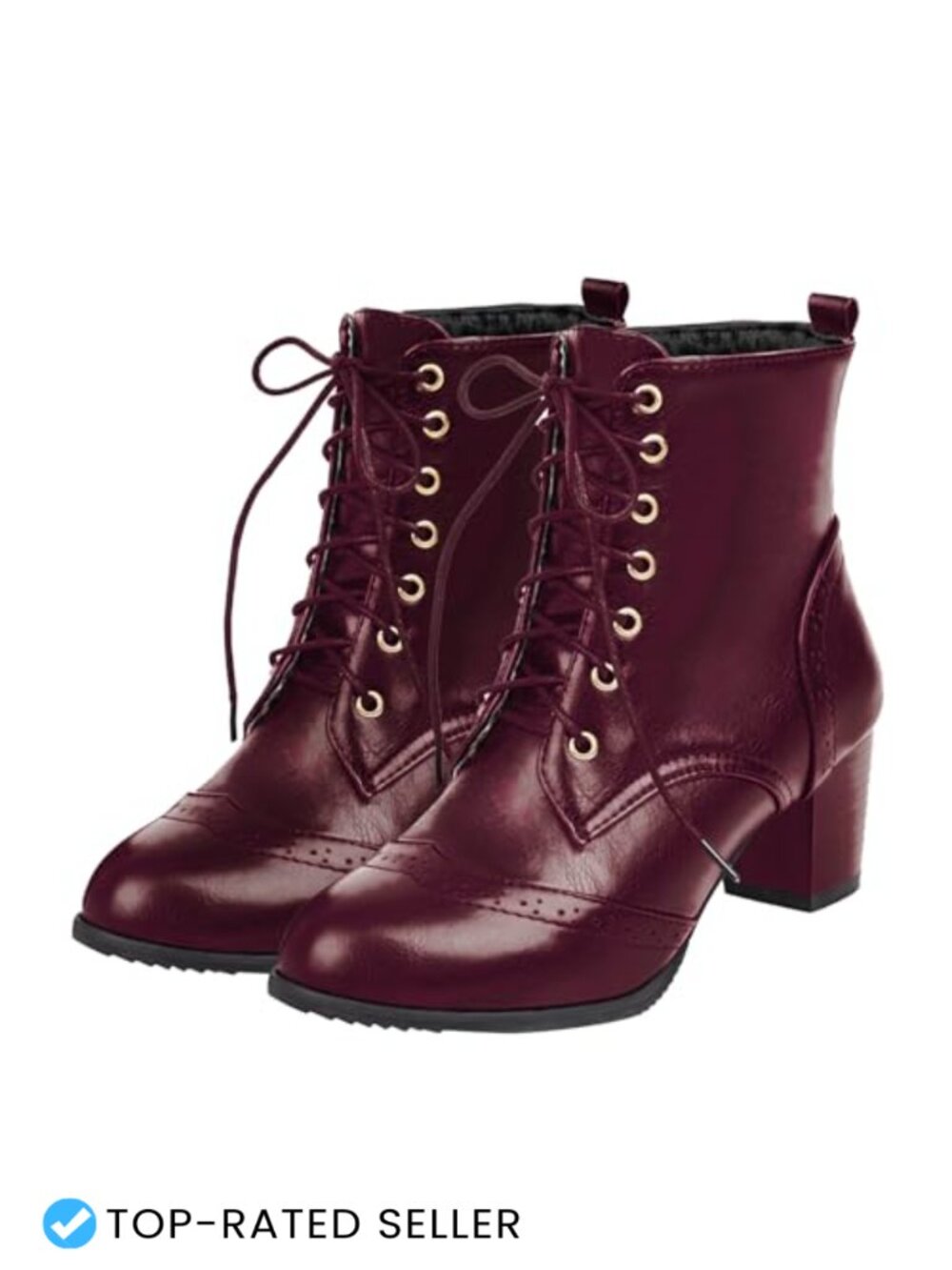 Women's Brogue Ankle Boots Chunky Block Heel Lace Up Booties Round Toe